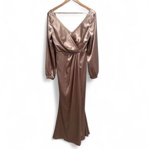 Revelry Vera Satin Dress Long Sleeve Maxi Size 8 Bridesmaids Cocktail Champagne‎